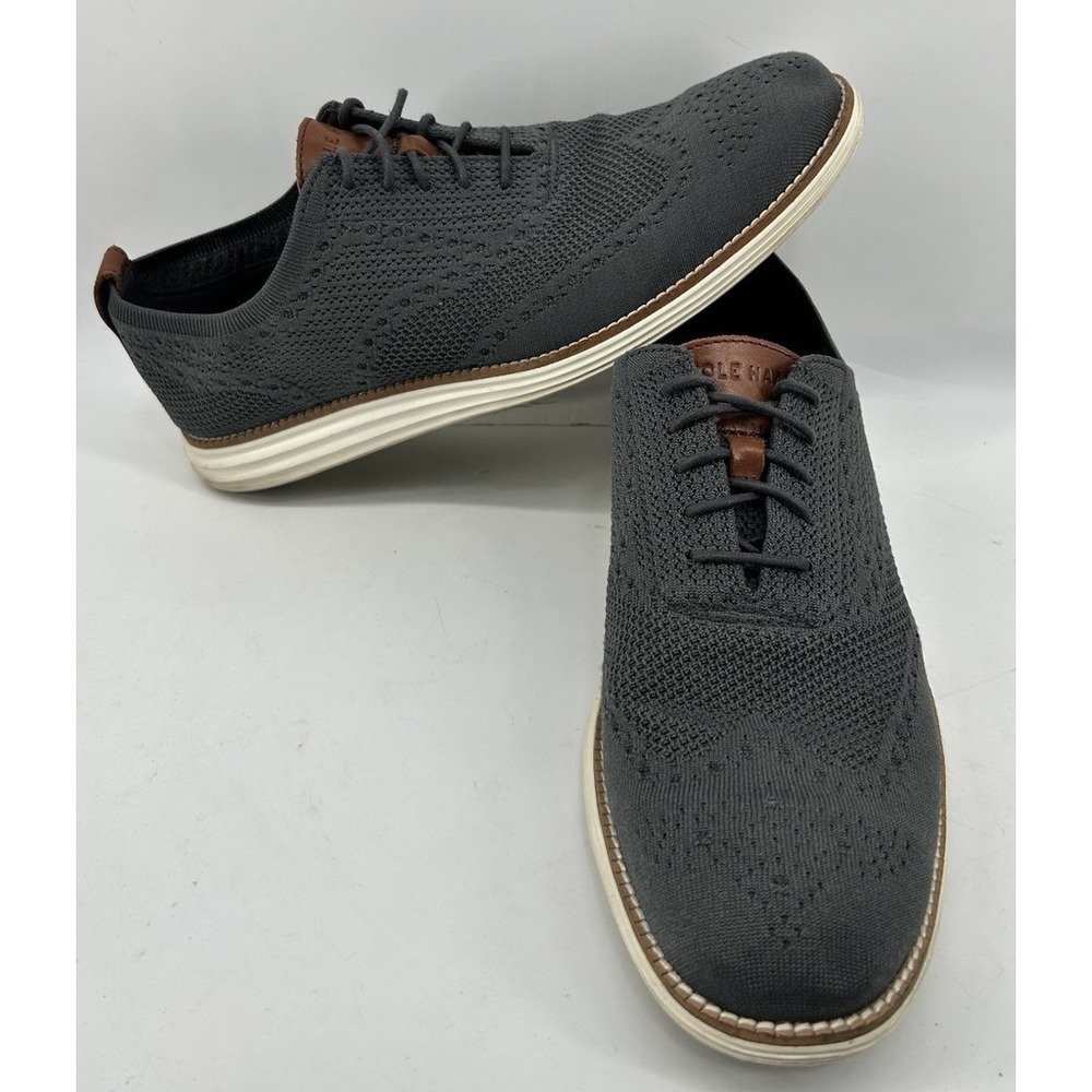 Cole Haan Original Grand Stitchlite Wingtip Oxfords Grey Knit Men's Size 12M